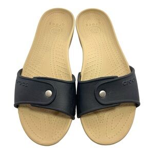 CROCS Cobbler Women's Slide Slip On Open Black Tan Size 10 Sandal Shoes